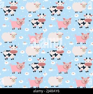 Niedliche nahtlose kindliche Muster bei Kühen. Vektorgrafik. Eps 10 Stock Vektor