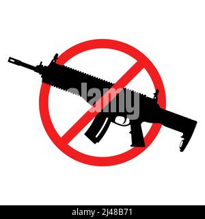 Kein Gewehrschild. Kein Waffenzeichen. Symbol „Keine Waffen“. Rotes rundes Verbotsschild. Vektorgrafik. Stock Vektor