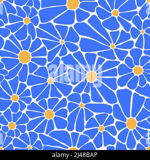 Abstraktes nahtloses Muster mit blaugelb hatte gezeichnete Blumen Vektor-Illustration für Print, Textil, Cover Stock Vektor
