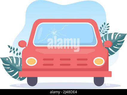 Auto Windschutz Austausch und Karosserie-Rahmen Reparatur aufgrund von Rissen, Brüchen oder Unfällen in Flat Style Cartoon Illustration Stock Vektor