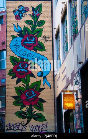 Street Art in AC/DC Lane, Melbourne, Australien Stockfoto