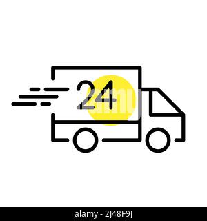 Rund um die Uhr 24 Stunden Versand und Lieferung aus dem Online-Shop. Pixel-perfektes, bearbeitbares Strichliniensymbol Stock Vektor