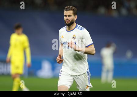 Madrid, Spanien. 12. April 2022. Nacho (Real) Fußball/Fußball : UEFA Champions League Viertelfinale 2.-Bein-Spiel zwischen Real Madrid CF 2-3 Chelsea FC im Estadio Santiago Bernabeu in Madrid, Spanien . Quelle: Mutsu Kawamori/AFLO/Alamy Live News Stockfoto