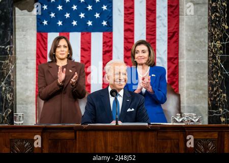 WASHINGTON DC, USA - 01. März 2022 - US-Präsident Joe Biden hält seine Rede zur Lage der Union vor einer gemeinsamen Kongresssitzung am Dienstag, den 1. März, Stockfoto