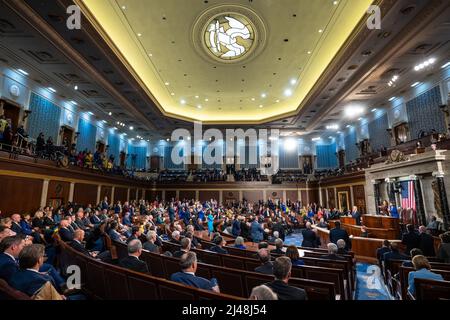 WASHINGTON DC, USA - 01. März 2022 - US-Präsident Joe Biden hält seine Rede zur Lage der Union vor einer gemeinsamen Kongresssitzung am Dienstag, den 1. März, Stockfoto