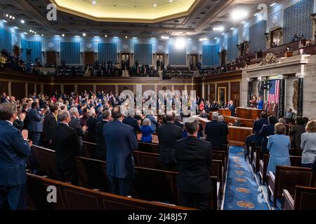 WASHINGTON DC, USA - 01. März 2022 - US-Präsident Joe Biden hält seine Rede zur Lage der Union vor einer gemeinsamen Kongresssitzung am Dienstag, den 1. März, Stockfoto