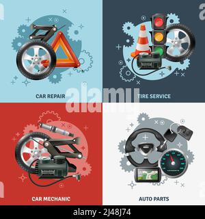 Car Service Konzept Symbole mit Reifen Service Symbole realistisch gesetzt Isolierte Vektordarstellung Stock Vektor