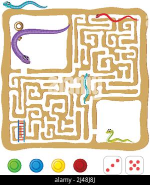 Spiel Vorlage mit Schlangen und Würfel Illustration Stock Vektor