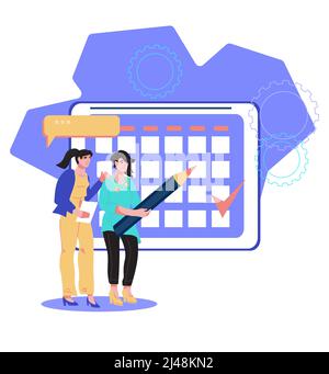 Zeitmanagement und Geschäftsplan, flacher Vektor isoliert. Stock Vektor