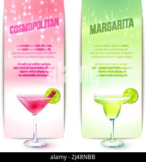 Cosmopolitan und margarita Cocktails vertikalen Banner-Set isoliert Vektor Illustration Stock Vektor