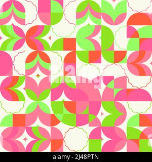 Neonfarbene abstrakte Vektormuster mit verschiedenen geometrischen Formen und Elementen. Digitales Grafikdesign für Poster, Cover, Kunst, Presenta Stock Vektor