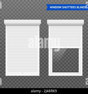 Fensterrollläden in geschlossener und offener Form weiß gesetzt Auf transparenter Hintergrundvektordarstellung Stock Vektor