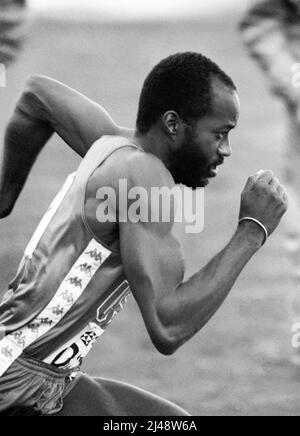 EDVIN MOSES USA 400-m-Hürdenläufer auf dem IAAF-Weltmeisterschiff in Helsinki Finnland 1983. august Stockfoto