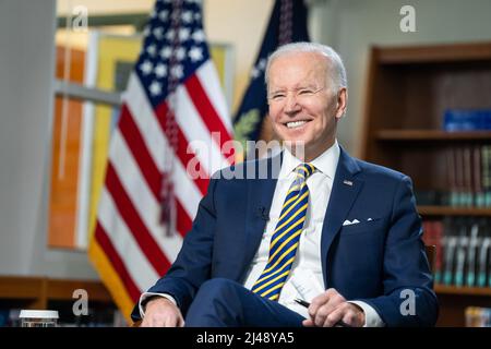 CULPEPER, VIRGINIA, USA - 10. Februar 2022 - US-Präsident Joe Biden nimmt an einem Interview mit Lester holt von NBC Nightly News Thursday, F, Teil Stockfoto