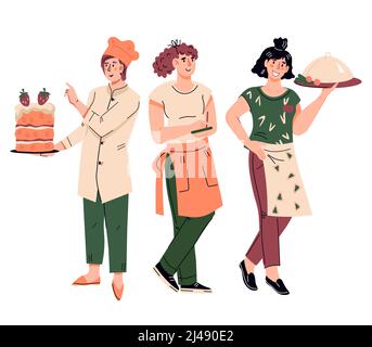 Restaurant oder Café Mitarbeiter Cartoon-Figuren, flache Vektor-Illustration isoliert. Stock Vektor