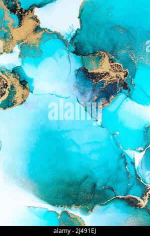 Luxus blau abstrakten Hintergrund von Marmor flüssige Tinte Kunst Malerei auf Papier . Bild von Original-Kunstwerk Aquarell Alkohol Tinte Farbe auf hoher Qualität Stockfoto
