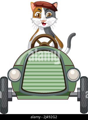 Cartoon Katze und Seifenbox Derby Auto Illustration Stock Vektor