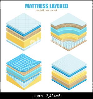 Orthopädische Satz von verschiedenen Bett Matratzenlagen Material und Struktur Für die korrekte Schlafposition der Wirbelsäule realistische Vektordarstellung Stock Vektor
