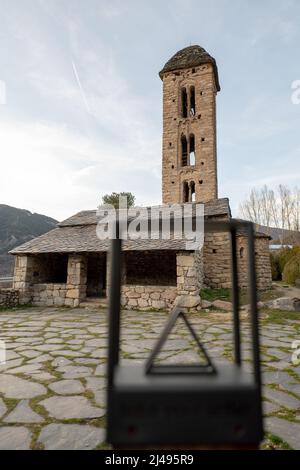 Església de Sant Miquel d'Engolasters. kirchengebäude in Escaldes-Engordany, Andorra. Stockfoto