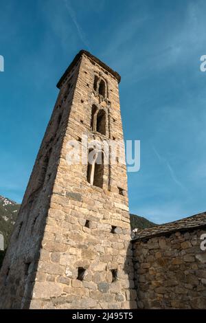 Església de Sant Miquel d'Engolasters. kirchengebäude in Escaldes-Engordany, Andorra. Stockfoto