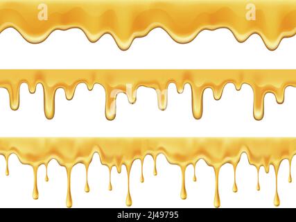 Schmelzen tropfender Honig Tropfen realistische nahtlose Grenzen isoliert Vektor-Illustration Stock Vektor