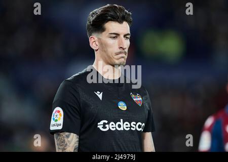 10.. April 2022; Estadio Ciutat de Valencia, Valencia, Spanien; La Liga Santander, Levante UD gegen FC Barcelona; Daniel Cardenas von Levante UD Stockfoto