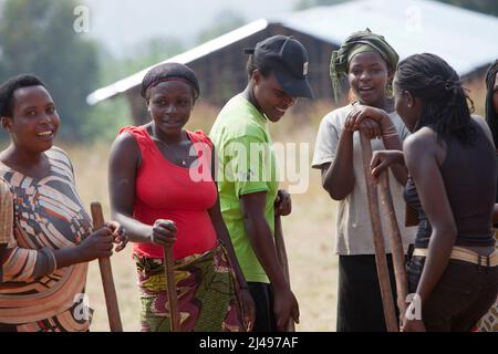 Umuganda monatlicher Gemeindedienst. Hier arbeiten sie am Bau von Klassenräumen für 12 Jahre Grundbildung an der Mwurire Groupe Scolare Schule, Mbazi Sektor, Huye District. Foto von Mike Goldwater Stockfoto