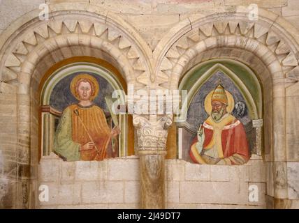 Wandgemälde in der Kirche der Abtei Abbazia di Santantimo, Abbazia di Sant'Antimo, Castelnuovo dell’Abate, Toskana, Italien Stockfoto