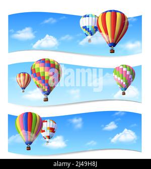 Realistische Luftballons fliegen in Himmel horizontale Banner gesetzt isoliert vektorgrafik Stock Vektor