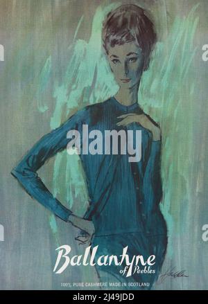 Ballantyne of Peeble Pure Cashmere made in Scotland Werbung vintage Anzeige 1960s vintage illustraion Stockfoto