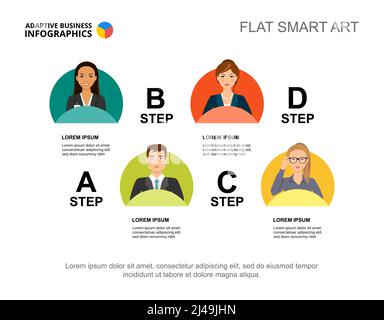 Prozessdiagramm-Vorlage für die Präsentation in vier Schritten. Geschäftsdaten. Abstrakte Elemente des Diagramms, Grafik. Projekt-, Finanz-, Marketing- oder Teamwork-Crea Stock Vektor