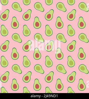 Vektor nahtloses Muster von flachen Avocados isoliert auf rosa Hintergrund Stock Vektor