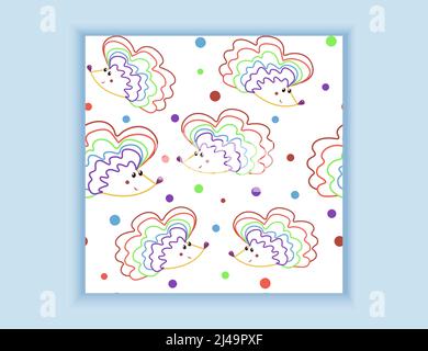 Süßes Muster mit einem RegenbogenIgel. Zarte Handzeichnung für Kinder. Nahtlose Fliese für Stoff und Textilien, Geschenkpapier. Stock Vektor