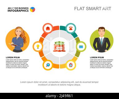 Zwei Partner verarbeiten die Diagrammvorlage zur Präsentation. Visualisierung von Geschäftsdaten. Unternehmens-, Teamwork-, Planungs- oder Marketingkonzept für infog Stock Vektor