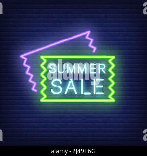 Sommer Sale Neon Schild Design. Vektor-Illustration mit leuchtendem blauen Text in Rahmen und Verkauf Flyer Formen. Vorlage für Nacht helle Banner, Billb Stock Vektor