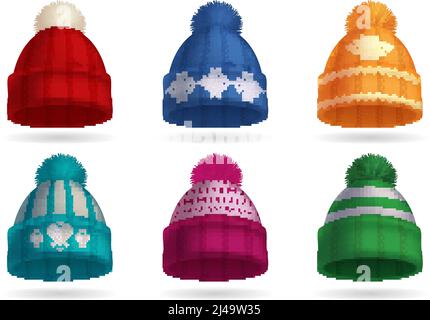 Winter Strickmütze realistisches Set mit Hut und Handschuhe isoliert vektorgrafik Stock Vektor