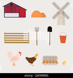 Set von Farm-Themen-Elemente. Flache Vektorgrafik Stock Vektor