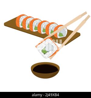 Satz Brötchen. Sushi. Flache Vektorgrafik Stock Vektor