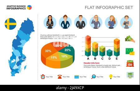 Vorlage für Balken- und Kreisdiagramme für Finanzberichte zur Präsentation. Visualisierung von Geschäftsdaten. Idee, Teamwork, Forschung oder Finanzierung kreatives Konzept für mich Stock Vektor