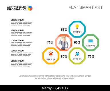 Vorlage für fünf-Punkte-Liste-Prozessdiagramm zur Präsentation. Visualisierung von Geschäftsdaten. Strategie-, Management-, Analyse- oder Marketing-Kreativkonzept fo Stock Vektor