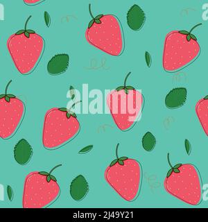 Strawberry nahtloses Vektor-Muster. Rote Erdbeere mit Blättern Stock Vektor