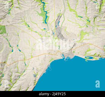 Stadtplan Mariupol, Straßen, russische Belagerung der Stadt. Asowschen Meer. Physische Karte und Roadmap. Ukraine, 3D Rendering Stockfoto