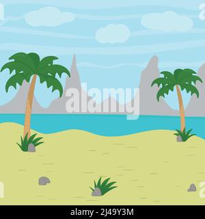 Tropische Landschaft. Sommerstrand. Insel mit Palme Stock Vektor