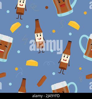 Nahtloses Bier-Muster. Lustige Flasche Bier Stock Vektor