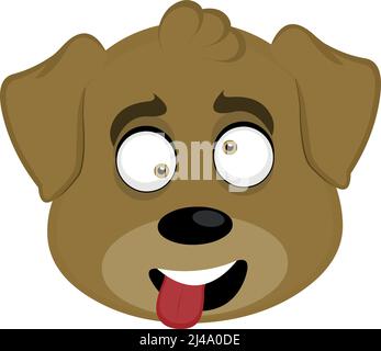 Vector Emoticon Illustration Cartoon eines Hundes Kopf mit einem spöttischen Ausdruck mit wilden Augen und ragt seine Zunge mit einem offenen Mund Stock Vektor