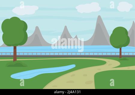 Wunderschöne Naturlandschaft. Berg, See, Fluss, Park Stock Vektor
