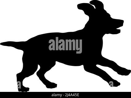 Laufen und Springen russischen Spaniel Welpen. Schwarze Hundehüsse. Haustiere. Isoliert auf weißem Hintergrund. Vektorgrafik. Stock Vektor