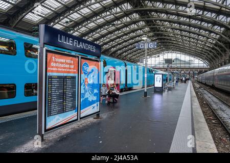 Gare Lilles Flandres a Lilles et Trains Ouigo | Bahnhof Lilles Flandres in den Zügen Lilles und Ouigo Stockfoto