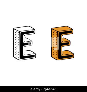 Isometrische Buchstaben e Doodle Vektordarstellung auf weißem Hintergrund. Buchstaben ClipArt Stock Vektor