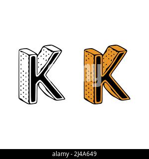 Isometrische Buchstabe k Doodle Vektor-Illustration auf weißem Hintergrund. Buchstaben ClipArt Stock Vektor